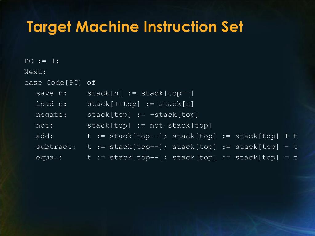 stack machine instruction set