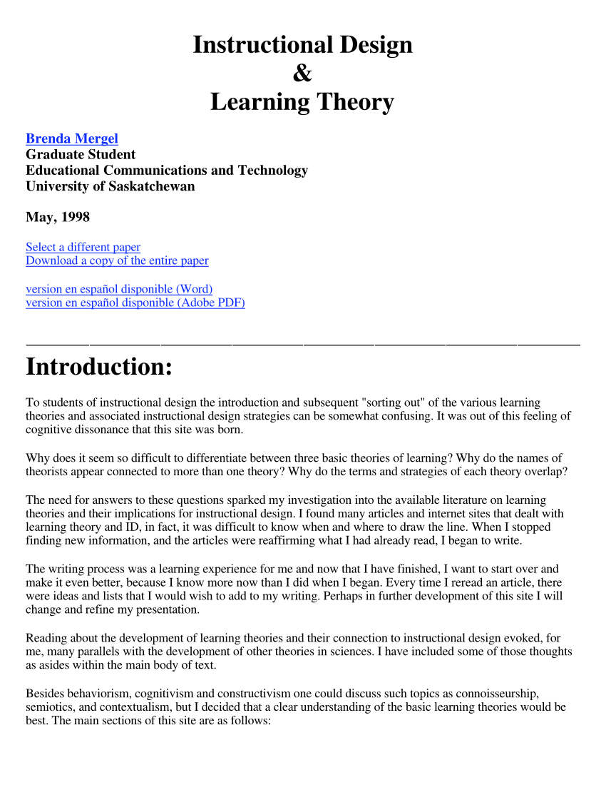 instructional design learning theories